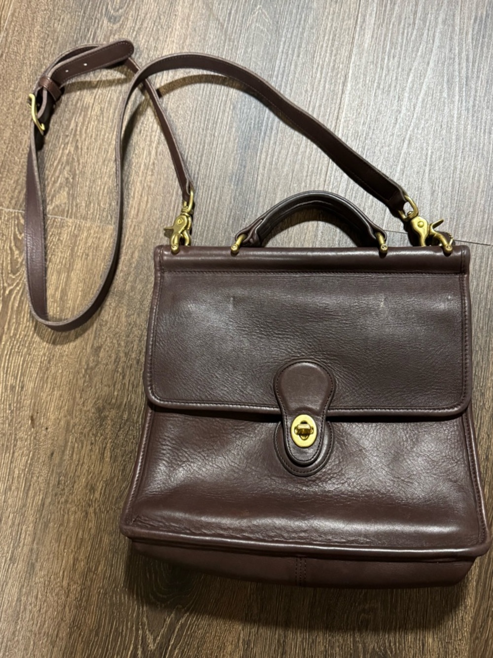 Vintage 90s Coach Willis Bag 9927 Brown Flap TurnLock Long Adj Strap Top Handle